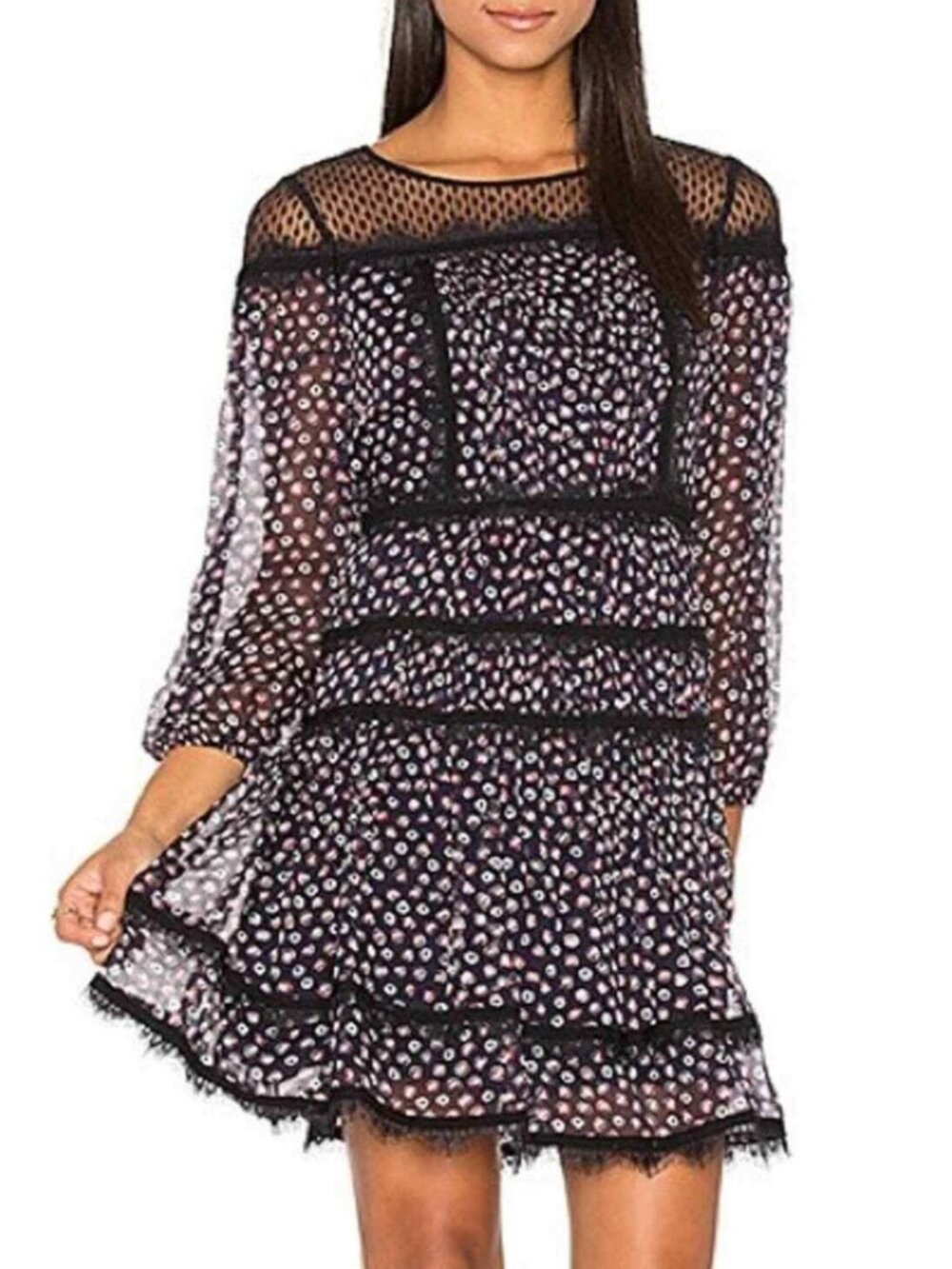Diane Von Furstenberg DVF Jamie 100% Silk Dress Pirouette Dot Navy Black 2